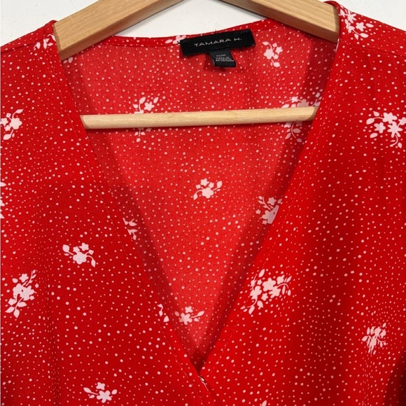 Tamara H. Red Floral Wrap Blouse - Size M - Picture 7 of 8